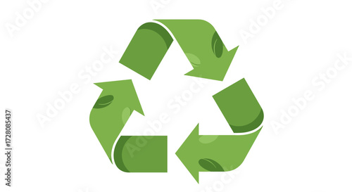 Green recycling logo composed of currency banknotes representing the concept of cashback, environmental savings, and a circular economy