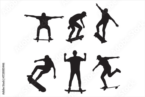 Skateboarding Silhouettes Performing Tricks