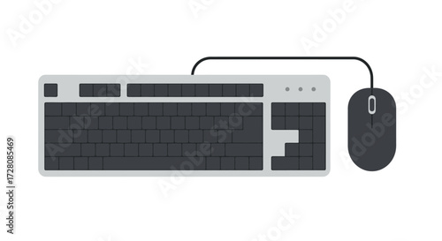 Computer keyboard and mouse illustration on a white background with a focus on technology and design