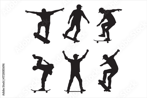 Skateboarding Silhouettes Performing Tricks