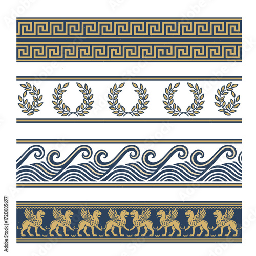 Vintage Greek Decorative Seamless Borders: Ancient Motifs for Elegant Designs