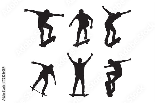 Skateboarding Silhouettes Performing Tricks
