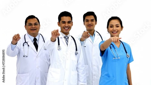 Wallpaper Mural group portrait of four indian asian young doctors in white background in slow motion Torontodigital.ca