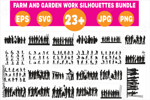Gardening Silhouettes of People Working Outdoors