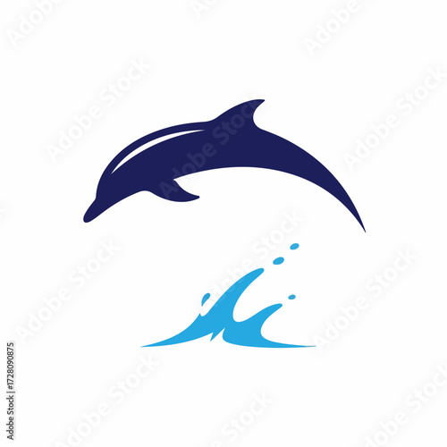 Leaping Blue Dolphin and Water Wave Splash Graphic Illustration - Stylized Marine Animal Vector Design Element