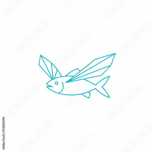 Minimalist Blue Flying Fish Line Art Icon. Graphic Vector Illustration of Aquatic Animal. Simple Marine Life Symbol Design Concept.