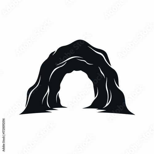 Cave Entrance Silhouette Icon. Natural Rock Archway Symbol. Dark Cavern Opening Graphic Element.
