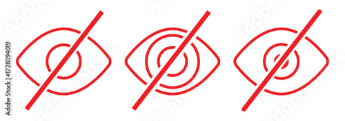 Unsee eye icon. Eyesight symbol. Retina scan eye signs. Privacy and block flat or line vector collection. hide visability icon set,  don't look symbol, hide password. Vector illustration.