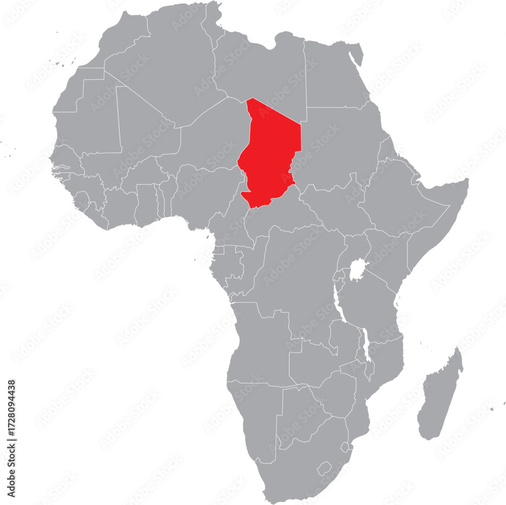 Fototapeta premium Chad on Africa Map Grey High Detailed