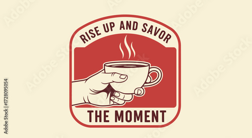 Retro cartoon teapot character giving thumbs up with steam, text 'MORE TEA, PLEASE' and 'STAY STEAMED' on a dark background.