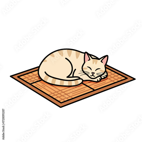 Cute cat sleeping on mat