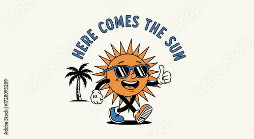 Retro cartoon teapot character giving thumbs up with steam, text 'MORE TEA, PLEASE' and 'STAY STEAMED' on a dark background.