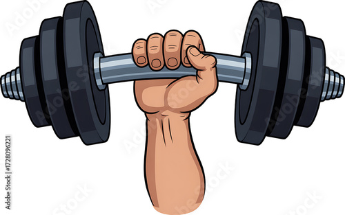 Hand lifting heavy dumbbell isolated on transparent background