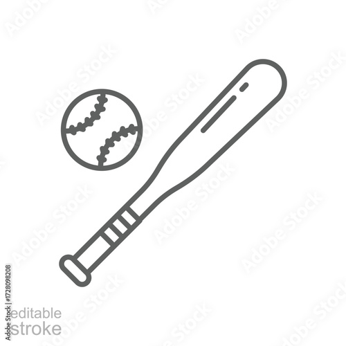 Baseball bat icon. Simple outline style. Baseball, bat, ball, base, softball, set, sport concept. Thin line symbol. Isolated design editable stroke.