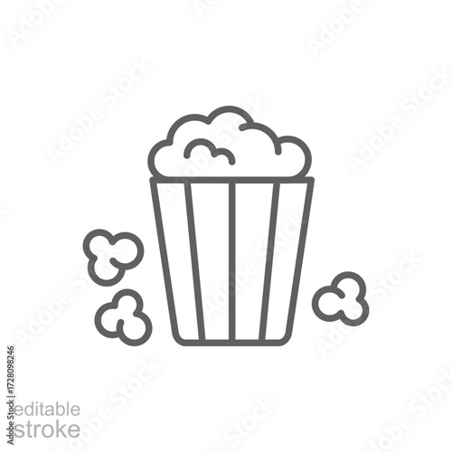 Popcorn icon. Simple outline style. Pop, corn, cinema film food, a box of movie theater popcorn concept. Thin line symbol. Isolated design editable stroke.