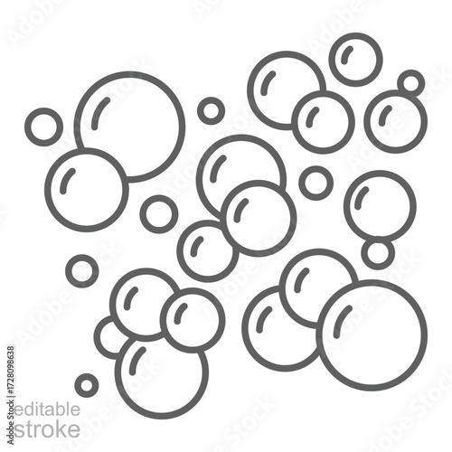 Soap shine bubbles icon. Simple outline style. Water, cartoon, circle, bathroom, bubble, laundry, liquid, oxygen, shampoo, detergent, foam concept. Thin line symbol. Isolated design editable stroke.