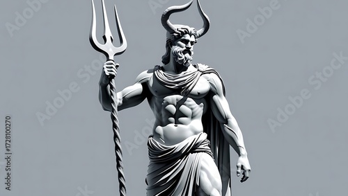 Commanding Statue of Poseidon God of the Sea Holding his Mighty Trident