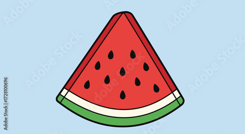 Watermelon slice with black seeds on blue background, perfect for summerthemed designs, food blogs, and refreshing product advertisements.