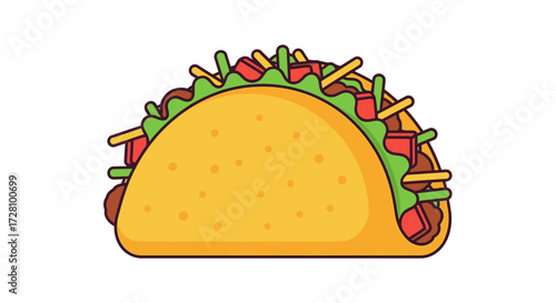 Delicious taco loaded with lettuce, meat, cheese, and tomato. Perfect for mexican food menus, restaurant promotions, and food blogs.