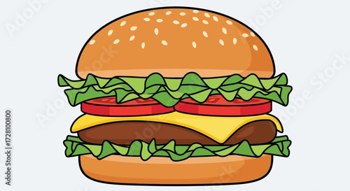 Hamburger illustration perfect for foodrelated designs, menus, banners, and social media posts for restaurants, cafes, and food bloggers.