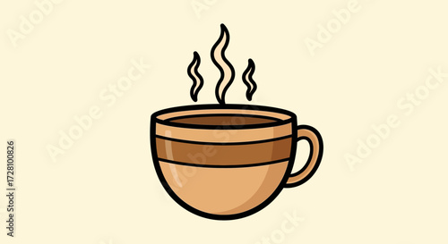 Steaming mug of coffee suitable for cozy cafs, morning routine, coffee lovers, comfort, relaxation, warmth, breakfast time.