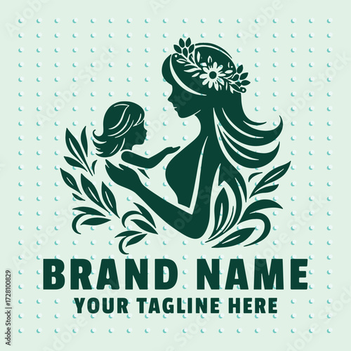 vector "  logo Mom " vector Design logo with light green background