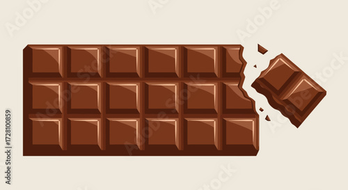 Milk chocolate candy bar with a piece broken off. Ideal for confectionery ads, food blogs, and sweet treat product promotions.
