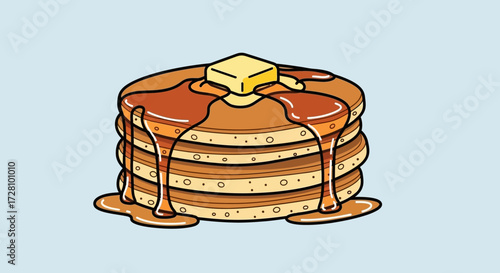 Stack of pancakes with butter and syrup on top, delicious breakfast concept, food photography, restaurant menu, breakfast recipe, yummy treat.