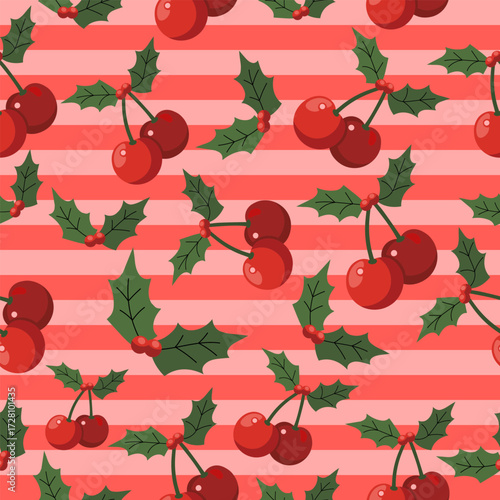 seamless pattern Festive cherry pattern design holiday theme digital illustration cheerful environment top-down seasonal concept