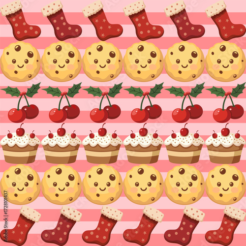 seamless pattern Festive cookie and stocking pattern design holiday theme graphic art cheerful environment colorful viewpoint