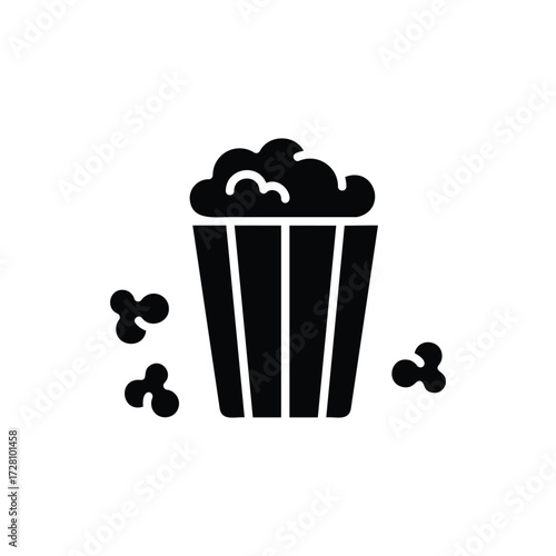 Popcorn icon. Simple solid style. Pop, corn, cinema film food, a box of movie theater popcorn concept. Silhouette, glyph symbol. Isolated design.