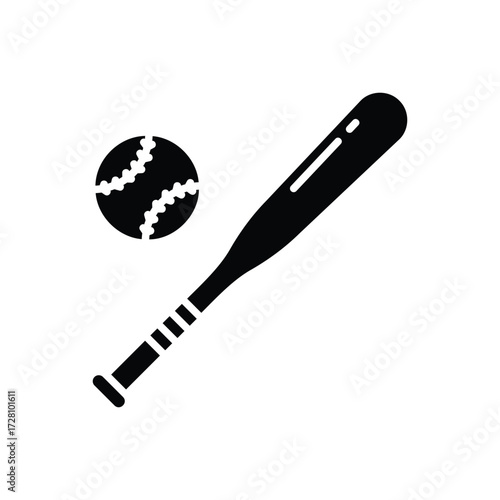 Baseball bat icon. Simple solid style. Baseball, bat, ball, base, softball, set, sport concept. Silhouette, glyph symbol. Isolated design.