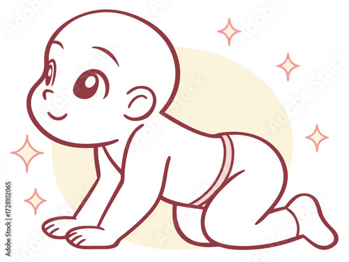 Vector illustration of a single cute cartoon baby crawling