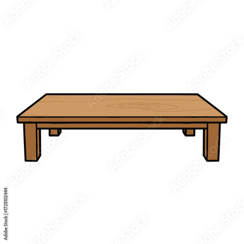 Simple, flat rectangular wooden coffee table with four legs