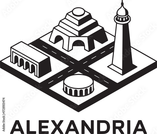 Alexandria Egypt Isometric City Map Landmark Architecture Travel Historic