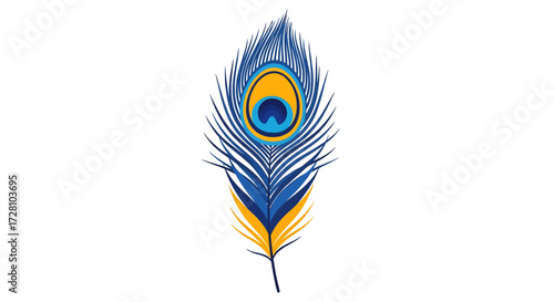 Detailed illustration of a vibrant peacock feather with blue and gold colors.