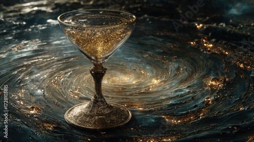 Elegant cocktail glass cosmic background