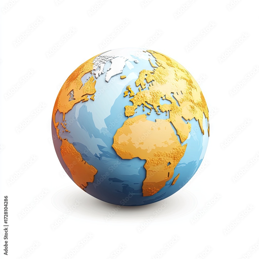 Fototapeta premium 3D globe, earth, continents, oceans, light