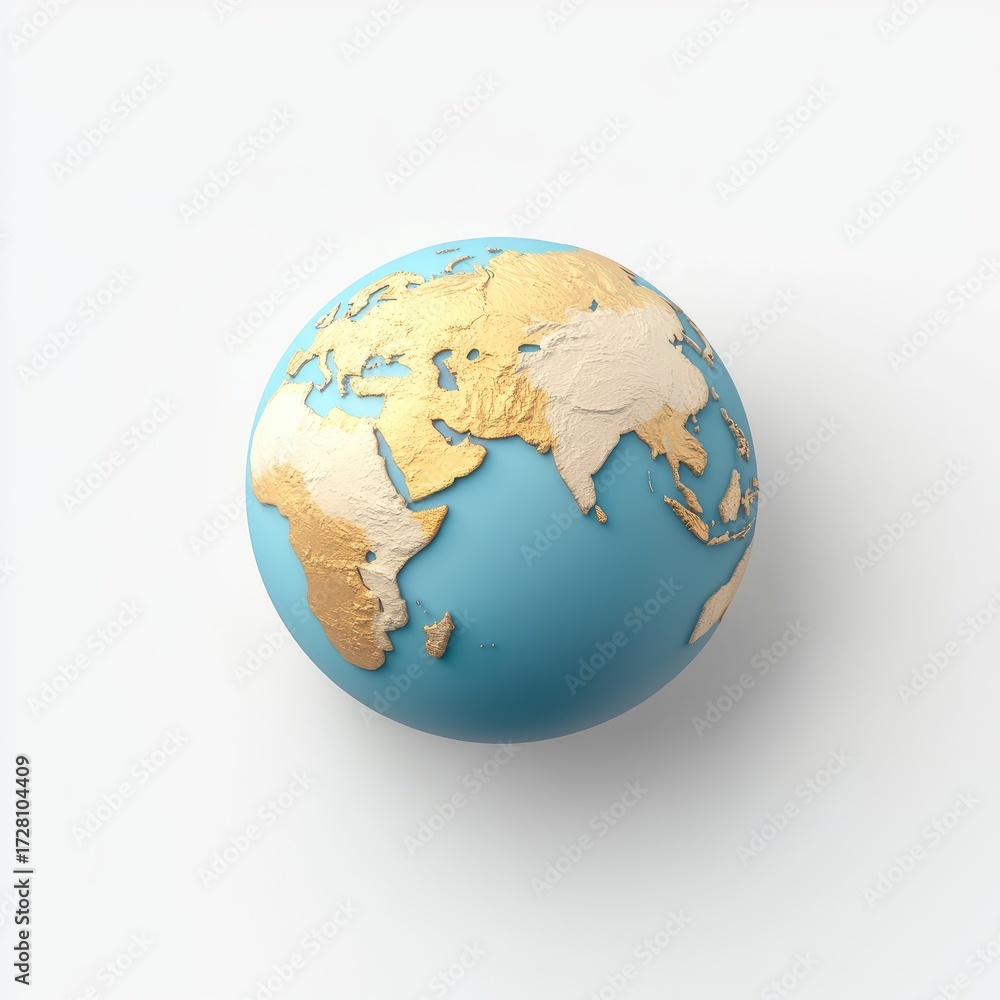 Fototapeta premium 3D globe, light blue, gold continents