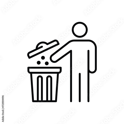 Waste bin icon. Simple outline style. Trash can, man throw garbage, dispose, person, clean, office, rubbish, litter, tidy concept. Thin line symbol. Isolated design.