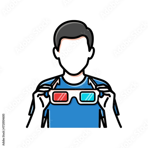 Person holding 3d glasses with red and blue lenses, ready to watch movie or experience virtual reality