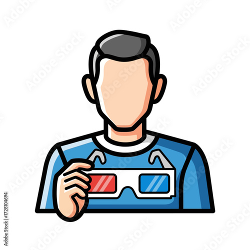 Stylized person holding 3d glasses, ready to watch movie