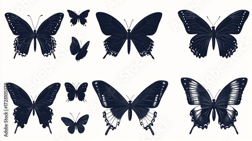Wallpaper Mural Set of Black and White Butterfly Silhouettes for Design Projects Torontodigital.ca