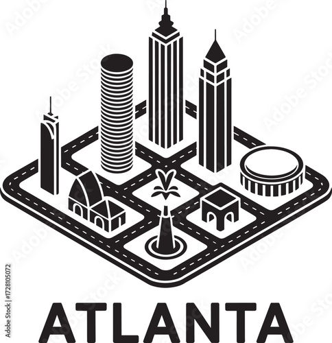 Atlanta Georgia Isometric Map Cityscape with Iconic Landmarks