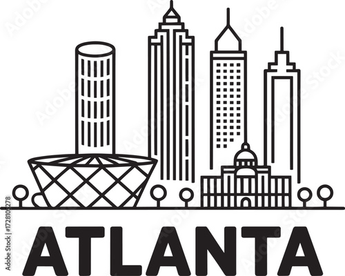 Atlanta Georgia USA Cityscape Line Art Skyline Landmark Travel Architecture