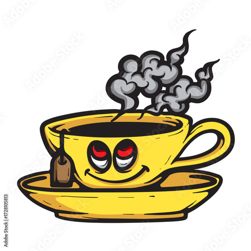 Tea Cup Character  Cartoon Vector Illustration