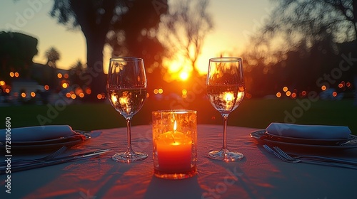 Romantic outdoor dinner at sunset