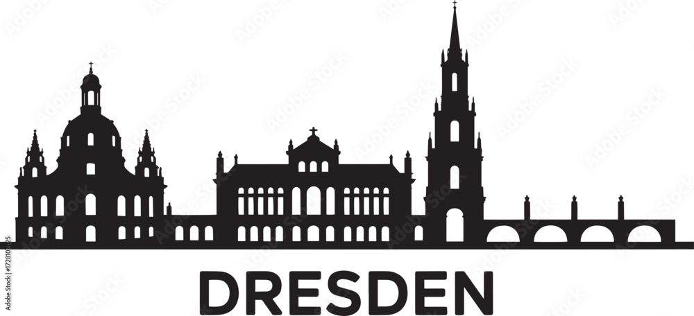 Fototapeta premium Dresden City Skyline - Germany Urban Landmark Silhouette Vector Graphic Black on Transparent