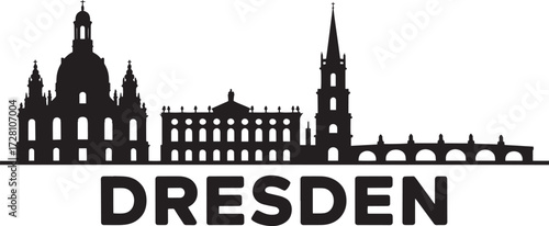 Dresden Cityscape Outline - Famous German City Landmark Silhouette Vector Art Transparent