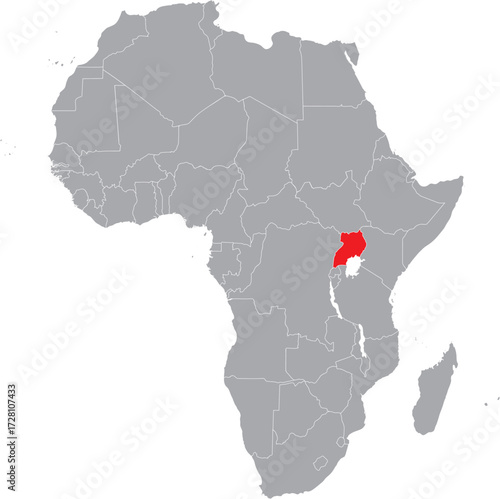 Uganda on Africa Map Grey High Detailed
